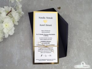 Eleganckie zaproszenia ślubne na złotym papierze z efektem lustra ZAP-139
