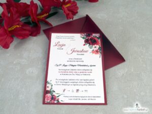Bordowe zaproszenia ślubne z kwiatami ZAP-140