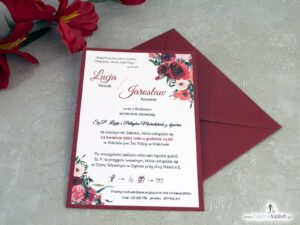 Bordowe zaproszenia ślubne z kwiatami ZAP-140