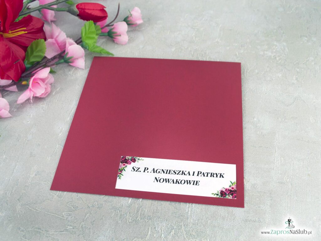 Naklejka na kopertę z personalizacją i kwiatami piwonii NAK-41-08