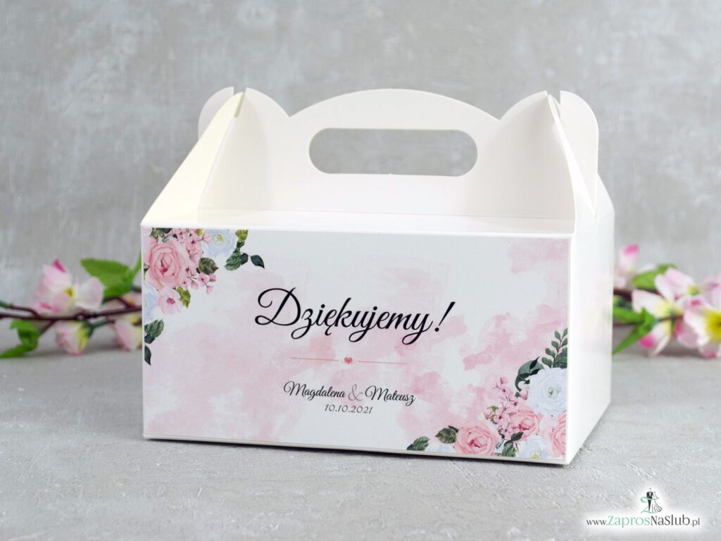 Podziękowanie dla gości pudełko na ciasto z różowymi kwiatami PNC-41-12