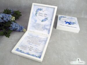 Prośba o błogosławieństwo dla rodziców z niebieskimi kwiatami hortensji i geometrycznym sercem. POB-41-11