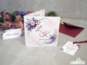 Zaproszenia ślubne geometryczne z kolorowymi kwiatami ZAP-41-74