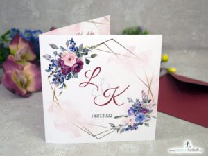Zaproszenie ślubne kwiatowe z geometrycznymi liniami ZAP-41-74