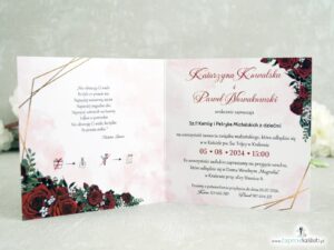 Zaproszenia ślubne czerwone róże złote linie ZAP-41-09-2