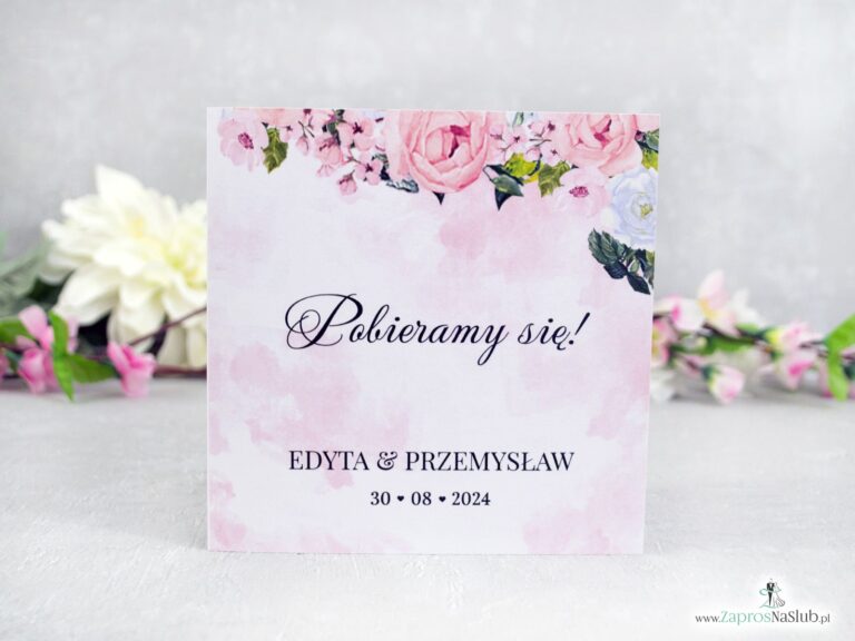 Zaproszenia ślubne z różowymi kwiatami ZAP-41-12-2 - ZaprosNaSlub