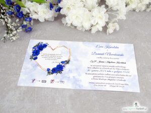 Zaproszenie z niebieskimi różami i złotym sercem ZAP-41-15