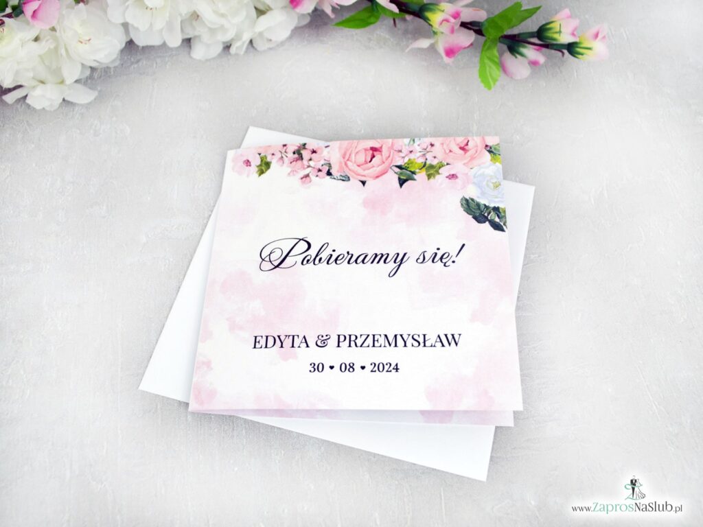 Zaproszenia ślubne różowe kwiaty ZAP-41-12-2
