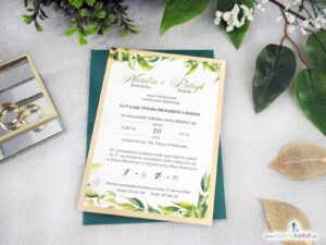 Zaproszenie ślubne zielone listki i złoto ZAP-123-2