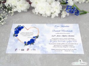 Zaproszenie z niebieskimi różami i złotym sercem ZAP-41-15