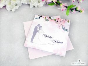 Zaproszenia ślubne z parą młodą i różowymi kwiatami ZAP-175
