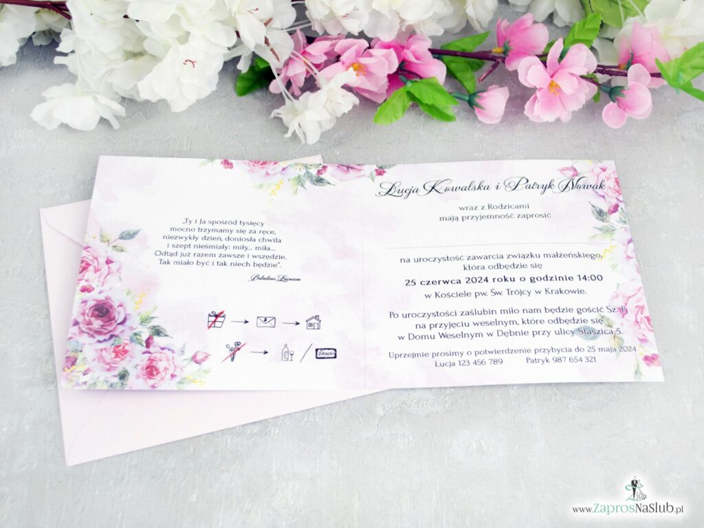 Zaproszenia ślubne geometryczne różowe kwiaty ZAP-41-30