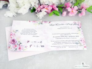 Zaproszenie z różowymi kwiatami i złotym sercem ZAP-41-30