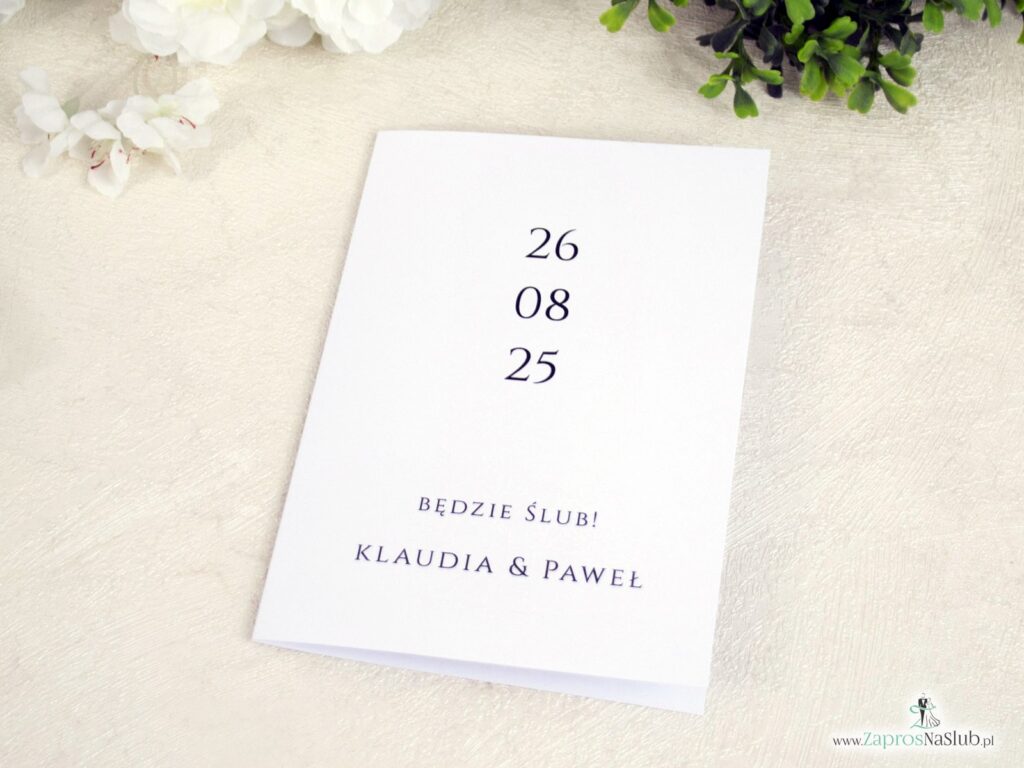 Zaproszenie ślubne białe, minimalistyczne z datą ZAP-50-12