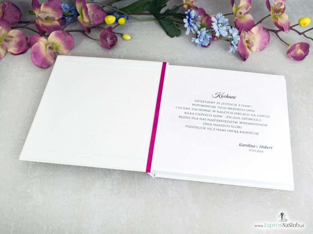 Księga gości z różowymi kwiatami i złotym sercem KSG-41-30