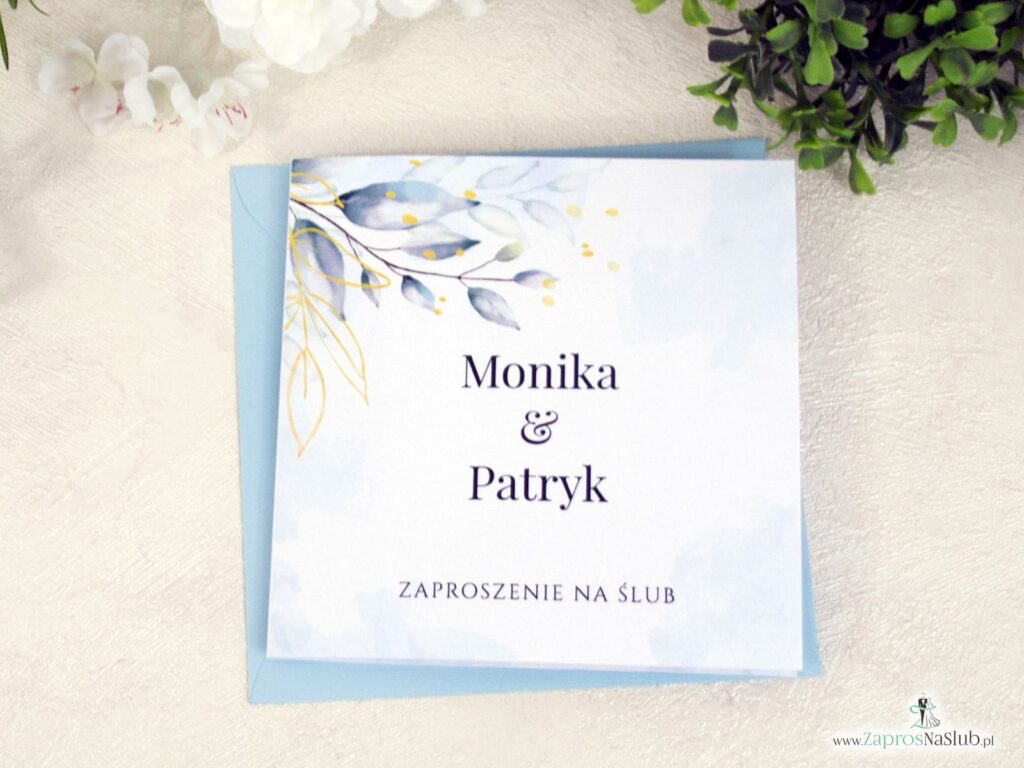 Zaproszenie ślubne z konturami listków i tłem ZAP-155-2