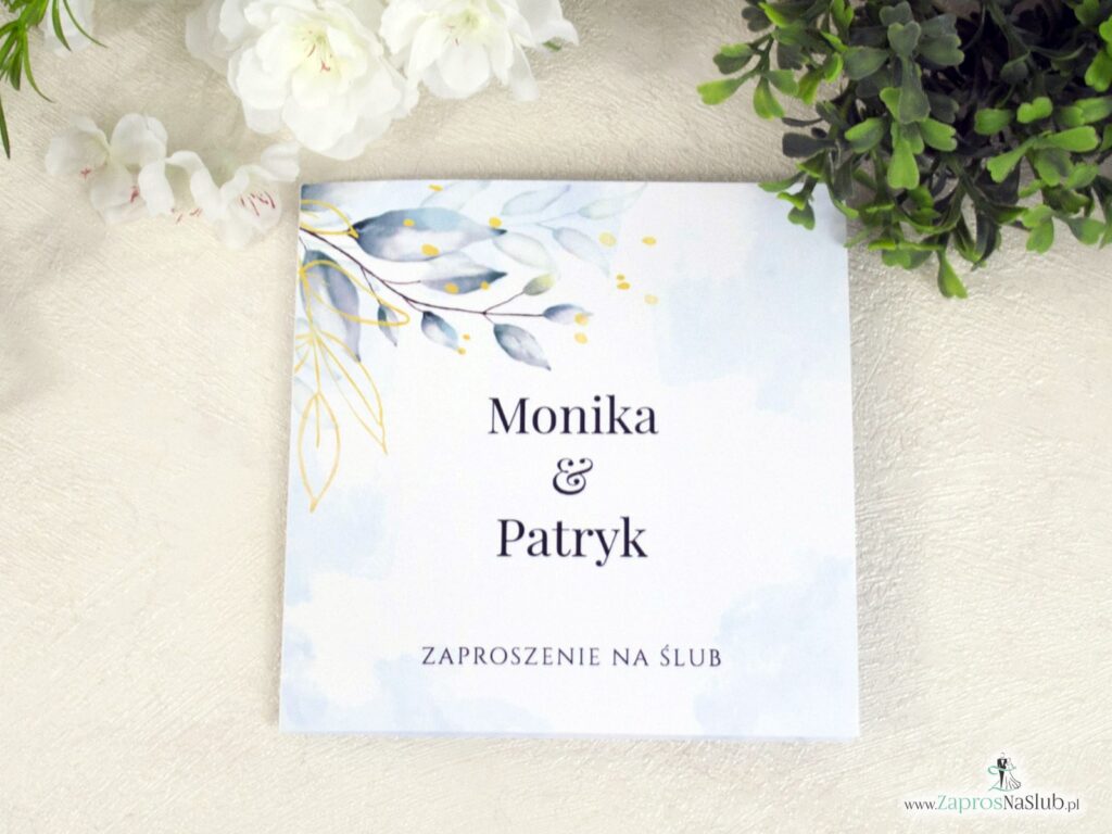 Zaproszenie ślubne z konturami listków i tłem ZAP-155-2