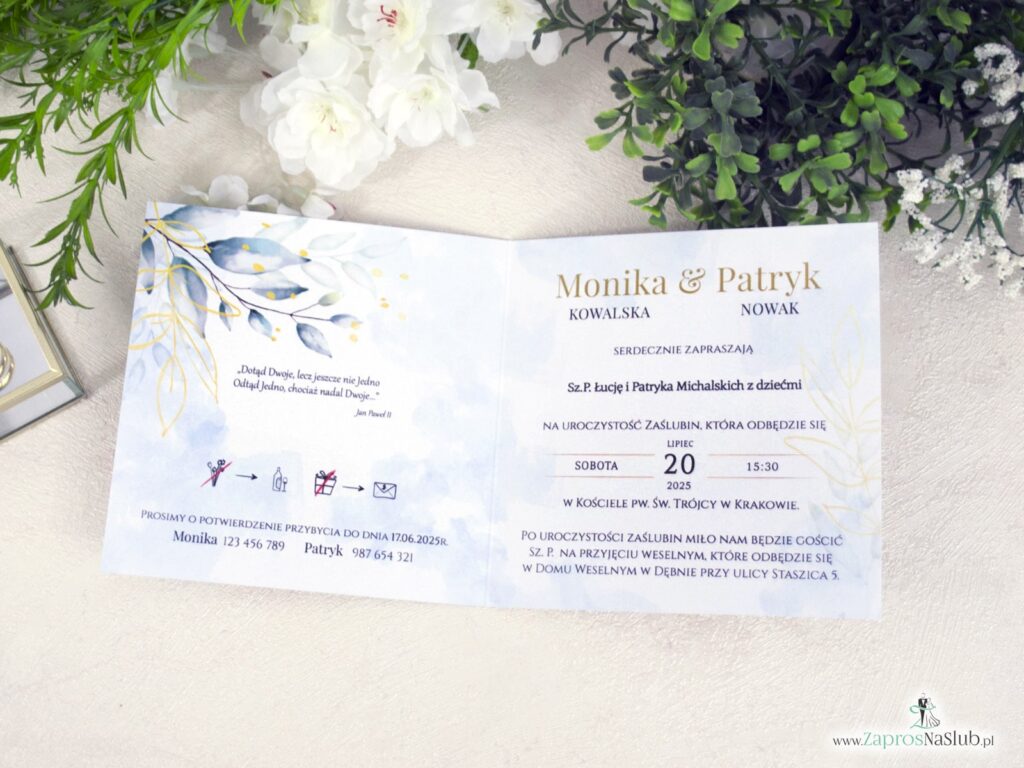 Zaproszenie ślubne z konturami listków i tłem ZAP-155-2