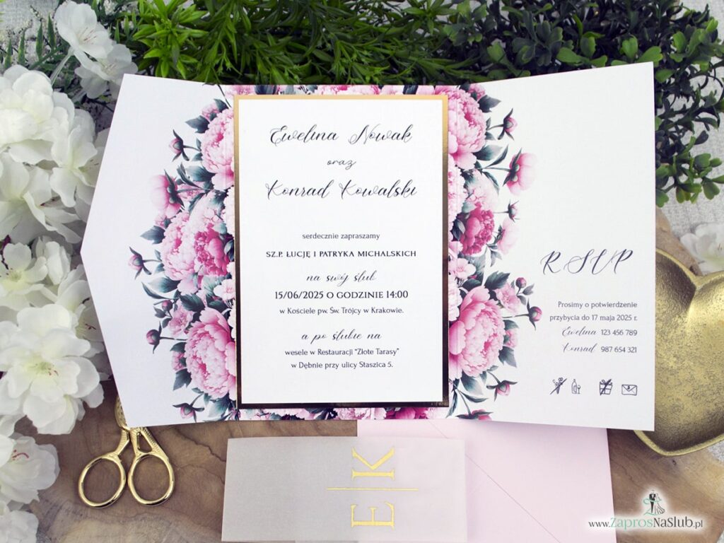 Zaproszenie ślubne folder z piwoniami ZAP-177