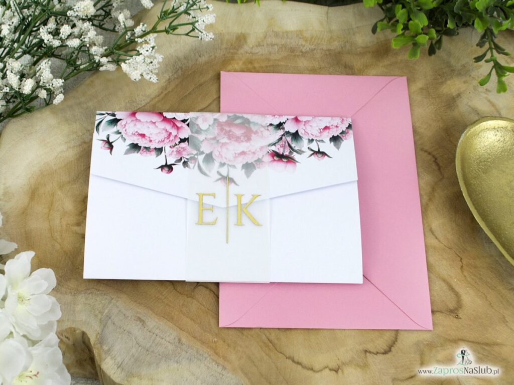 Zaproszenie ślubne folder z piwoniami ZAP-177