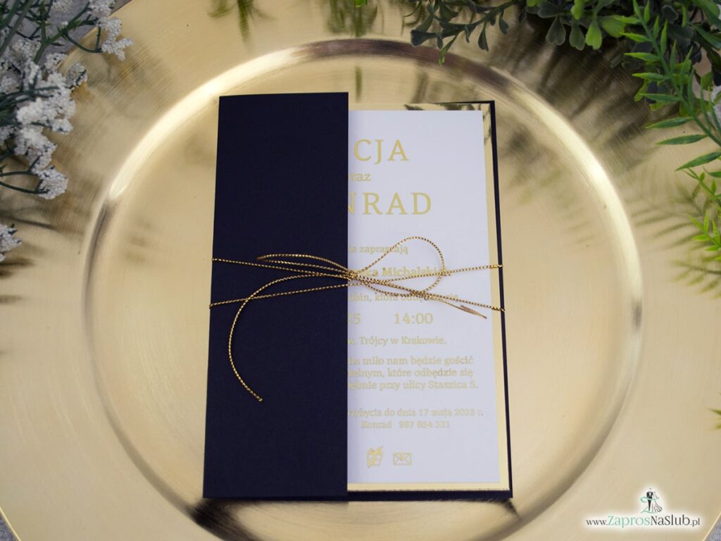 Zaproszenie ślubne czarne ze złotym wnętrzem ZAP-196-2