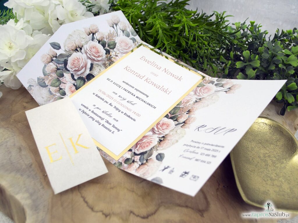 Zaproszenie ślubne folder z kremowymi różami ZAP-178
