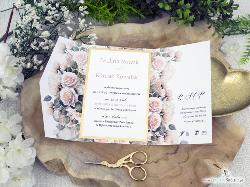 Zaproszenie ślubne folder z kremowymi różami ZAP-178