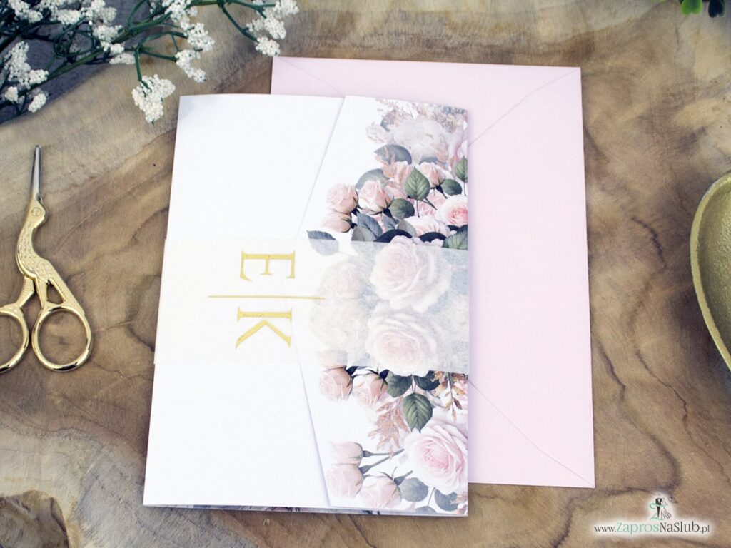 Zaproszenie ślubne folder z kremowymi różami ZAP-178