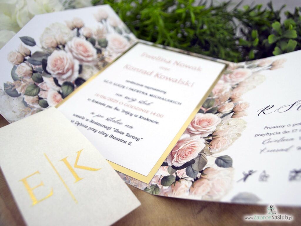 Zaproszenie ślubne folder z kremowymi różami ZAP-178