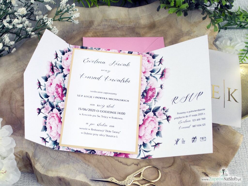 Zaproszenie ślubne folder z piwoniami ZAP-177