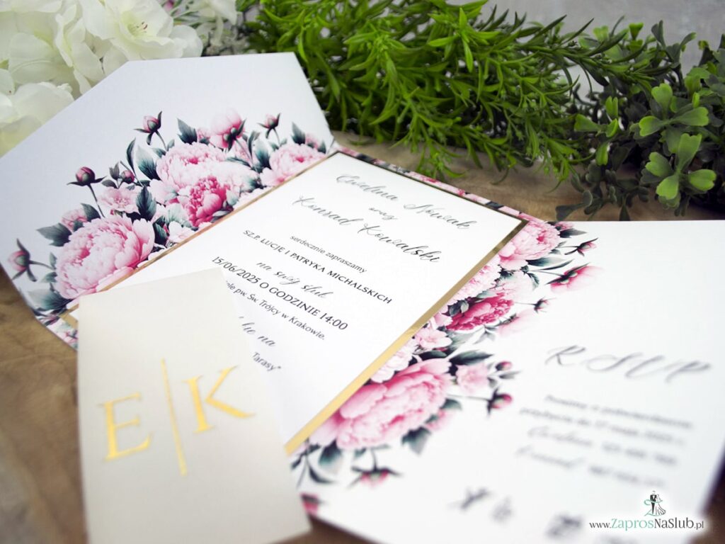 Zaproszenie ślubne folder z piwoniami ZAP-177