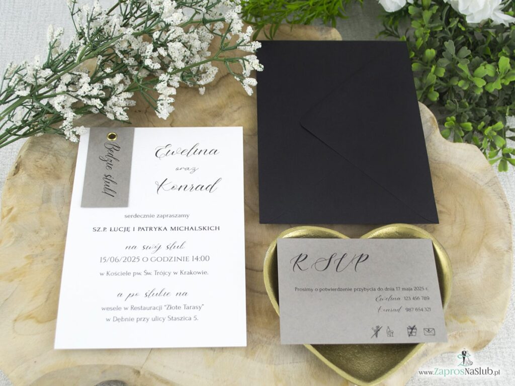 Zaproszenie ślubne nowoczesne z nitem i szarością ZAP-194
