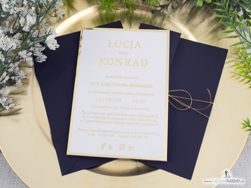 Zaproszenie ślubne czarne ze złotym wnętrzem ZAP-196-2