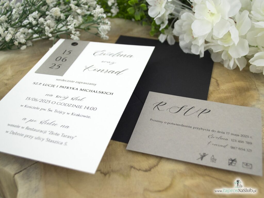 Zaproszenie ślubne nowoczesne z nitem i szarością ZAP-194