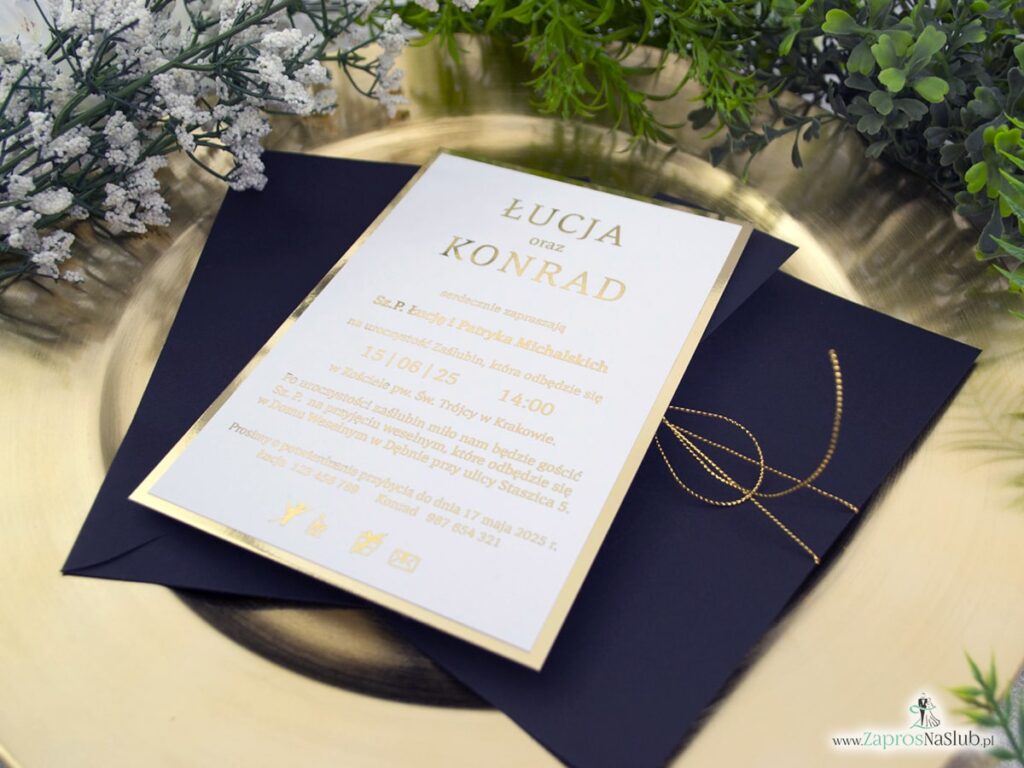 Zaproszenie ślubne czarne ze złotym wnętrzem ZAP-196-2