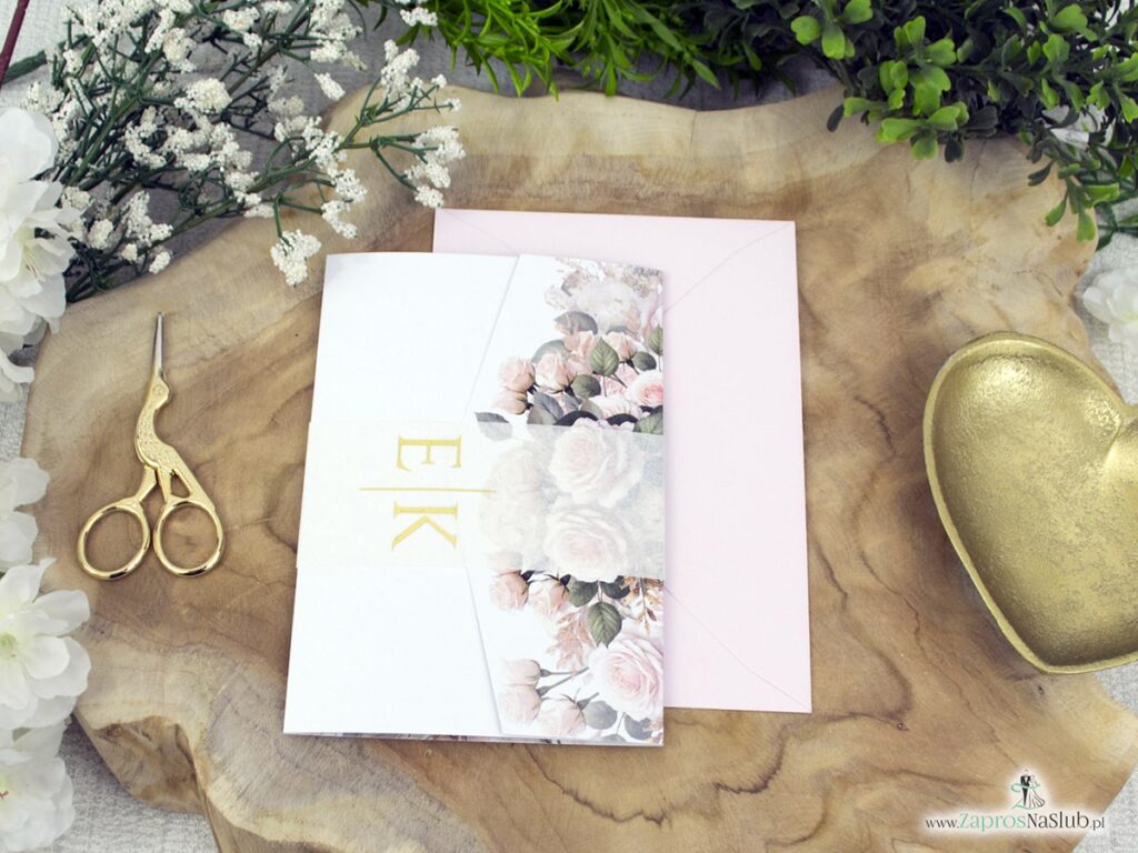 Zaproszenie ślubne folder z kremowymi różami ZAP-178