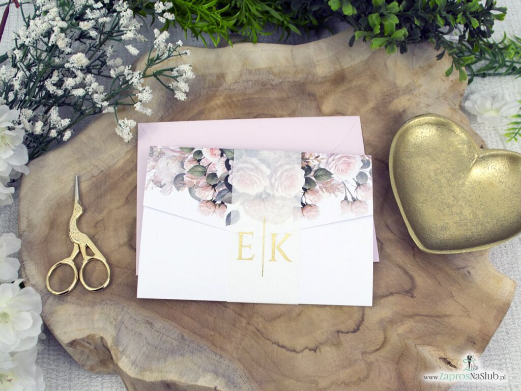 Zaproszenie ślubne folder z kremowymi różami ZAP-178