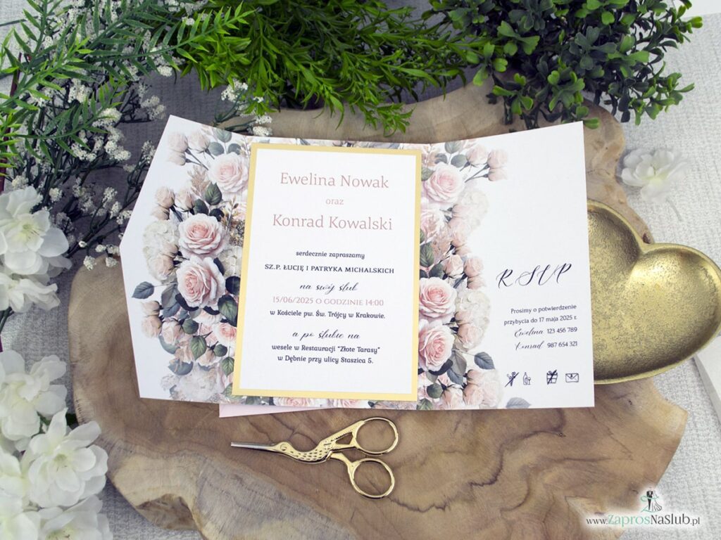 Zaproszenie ślubne folder z kremowymi różami ZAP-178