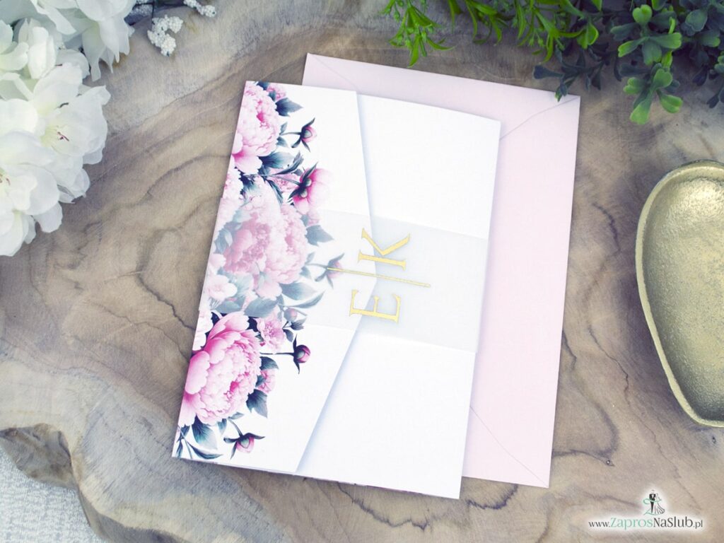 Zaproszenie ślubne folder z piwoniami ZAP-177