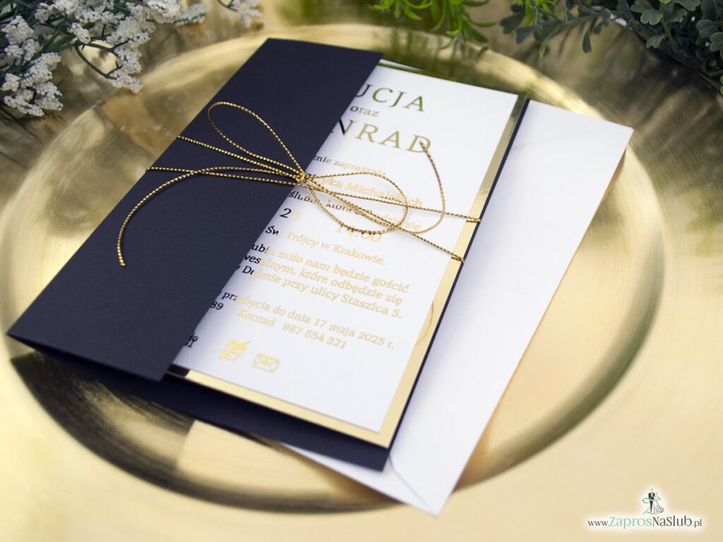Zaproszenie ślubne czarne ze złotym wnętrzem ZAP-196-2