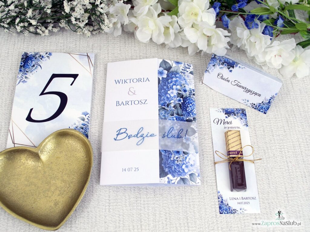 Zaproszenie ślubne folderowe z hortensją i opaską z kalki ZAP-41-75-2