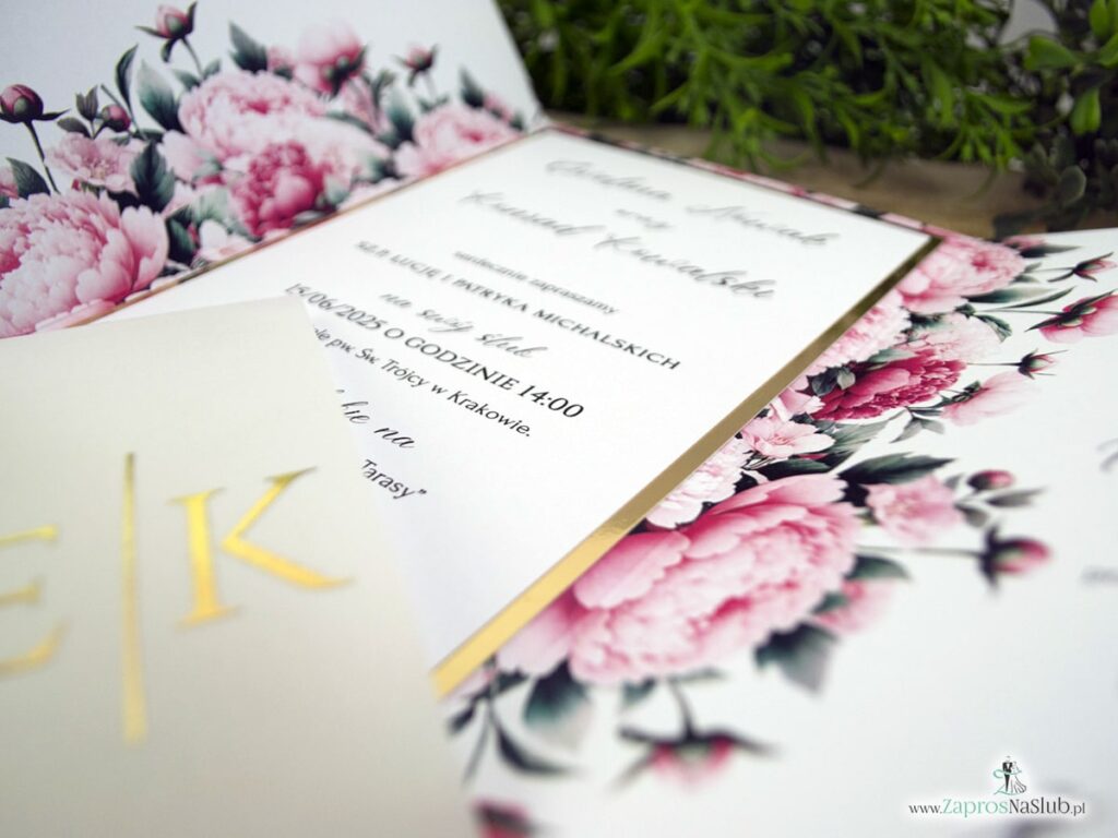 Zaproszenie ślubne folder z piwoniami ZAP-177