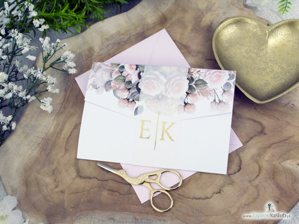 Zaproszenie ślubne folder z kremowymi różami ZAP-178