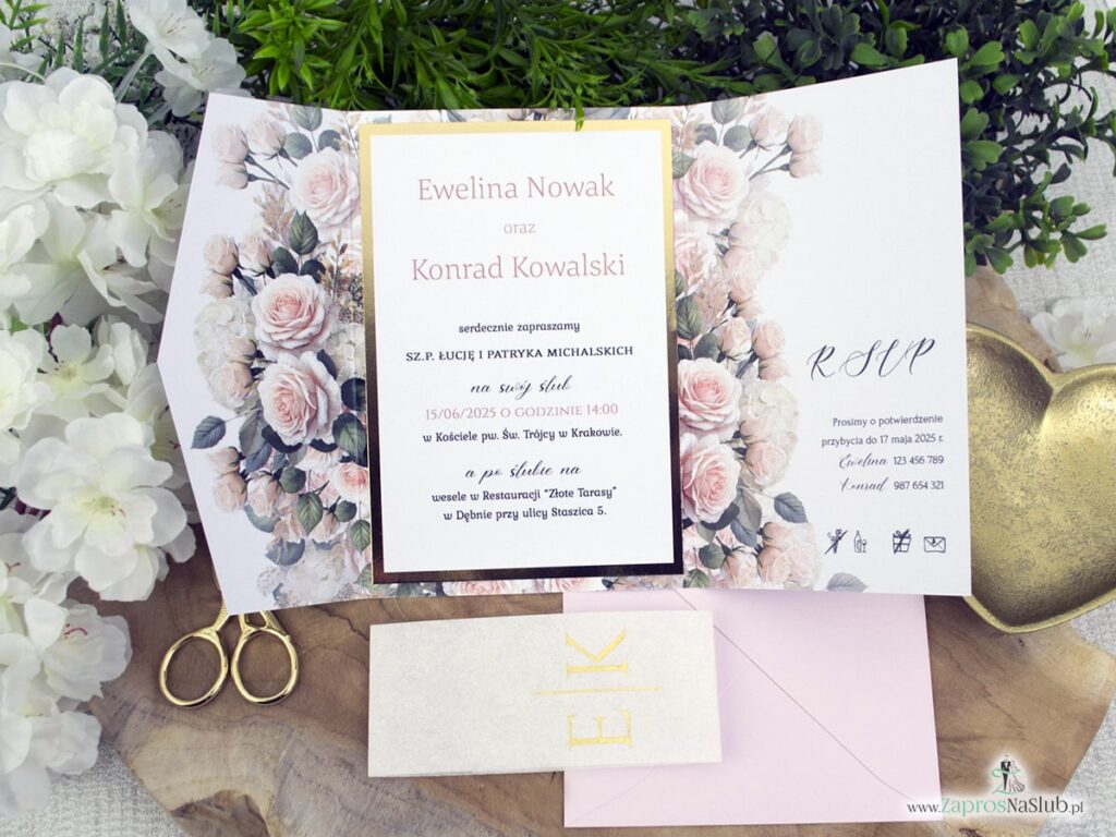 Zaproszenie ślubne folder z kremowymi różami ZAP-178