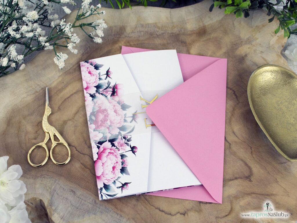 Zaproszenie ślubne folder z piwoniami ZAP-177